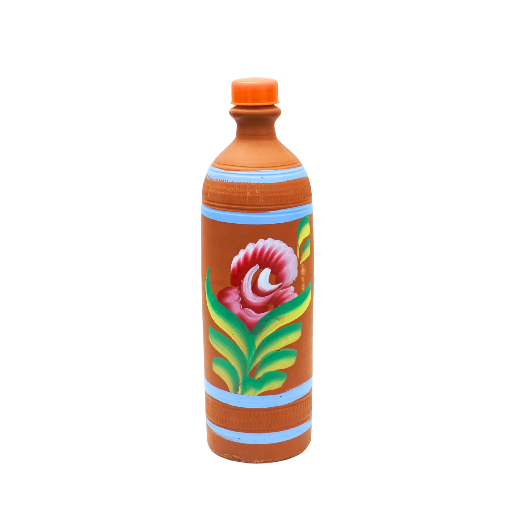 Clay Water Bottle Leak Proof Terracotta Half Printed Bottle for Natural Cool Water, Eco Friendly Earthenware Bottle Flask (1 litres)