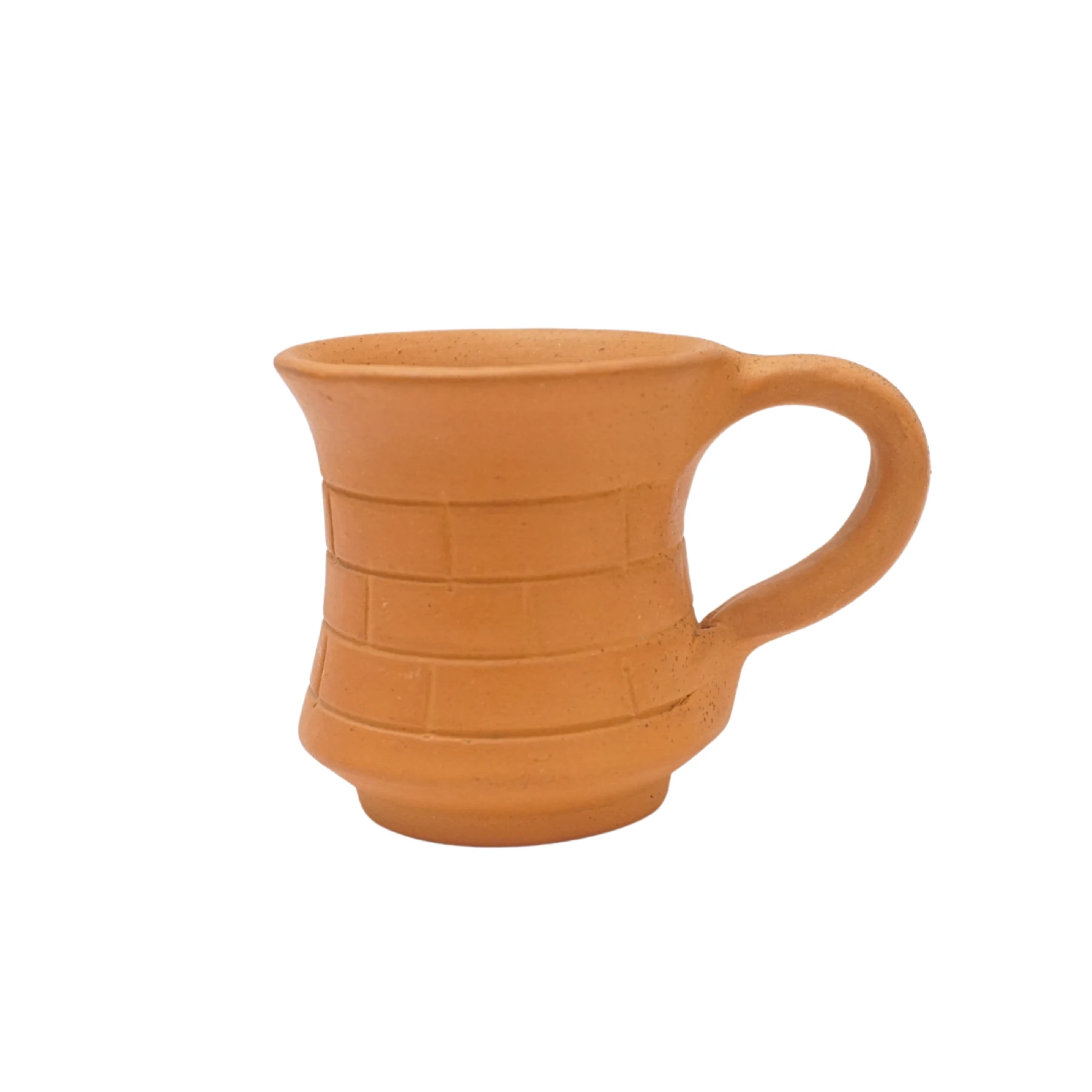 Terracotta Stripped Matte Finish Engraved mug for Coffee, Drinks - Set of 4