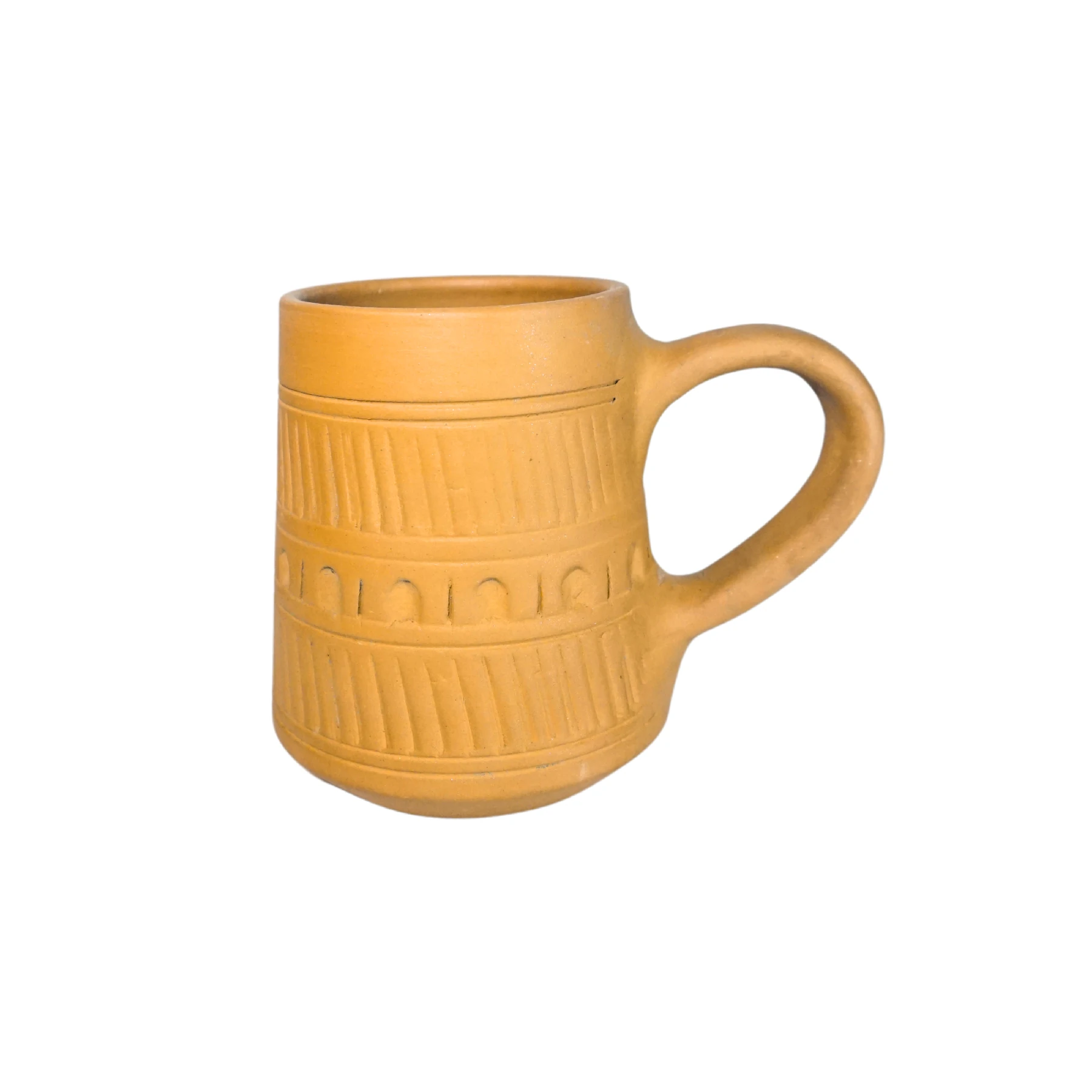 Terracotta Stripped Matte Finish Engraved mug for Coffee,Drinks - Set of 2
