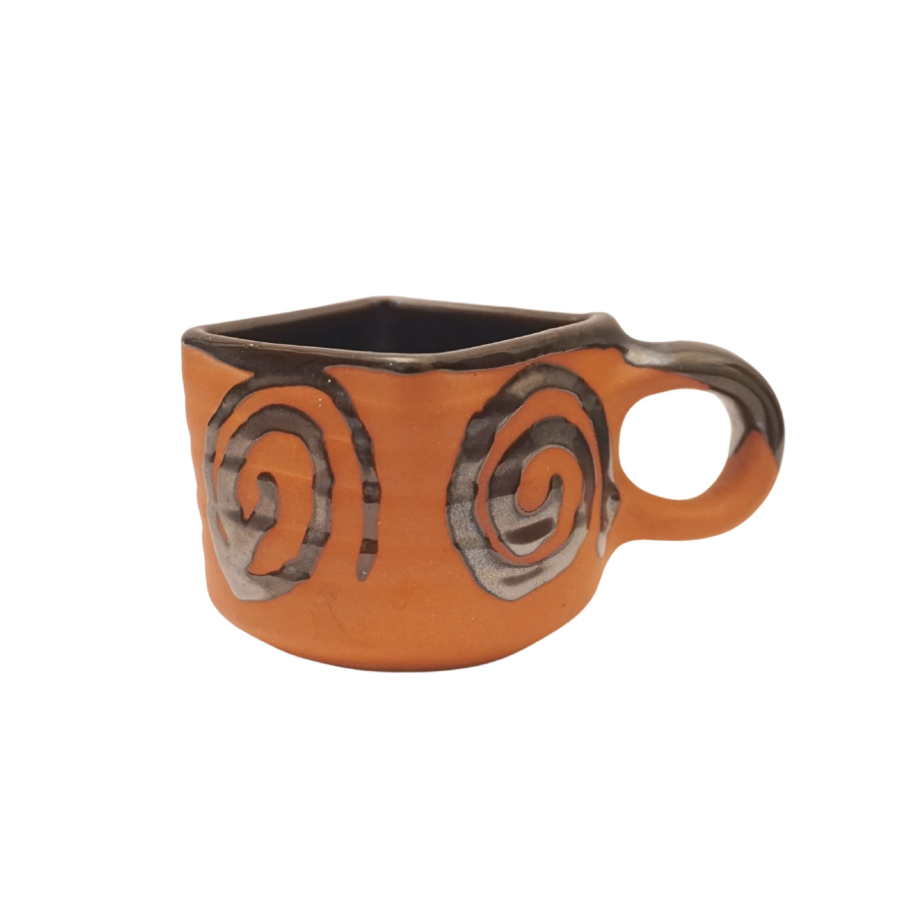Handmade Ceramic Cotted Inside Terracotta Coffee Cup with Dynamic Colour Printed Outside Ideal for Home Use Or Gifting Purpose Pack of 6