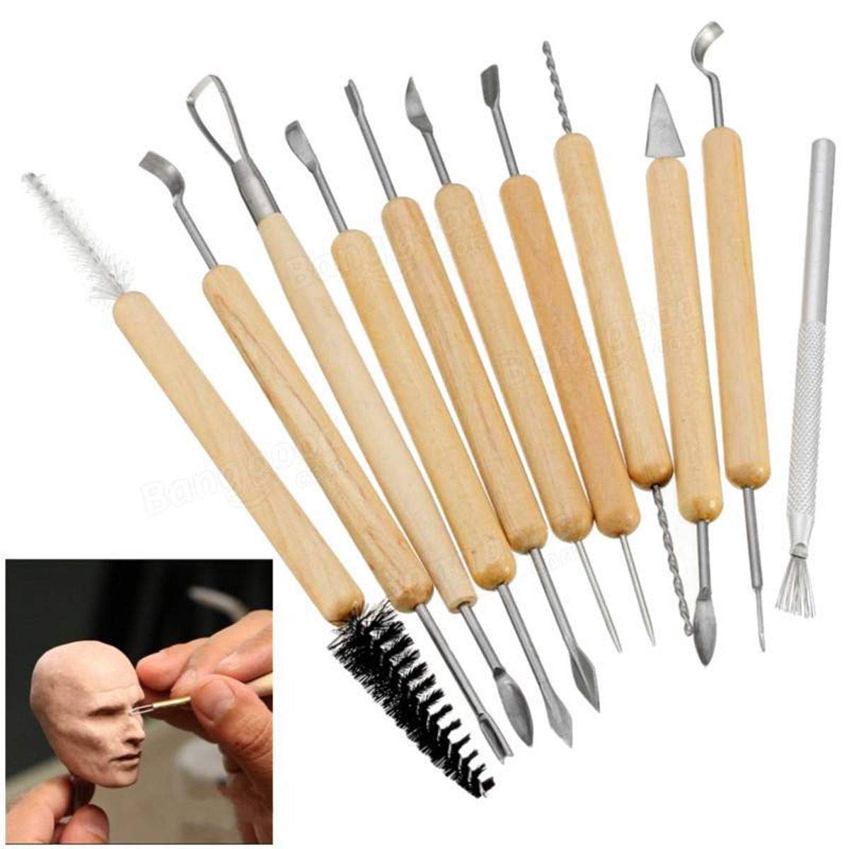 Ceramic 11 Pcs Wooden Handle Clay Carving Pottery Sculpting Tools for Art and Craft
