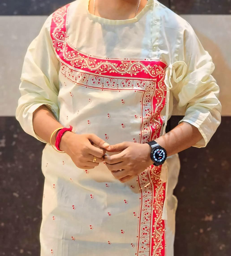 Handcrafted Men’s Asymmetrical Cotton Kurta "Shwet Sindoor"