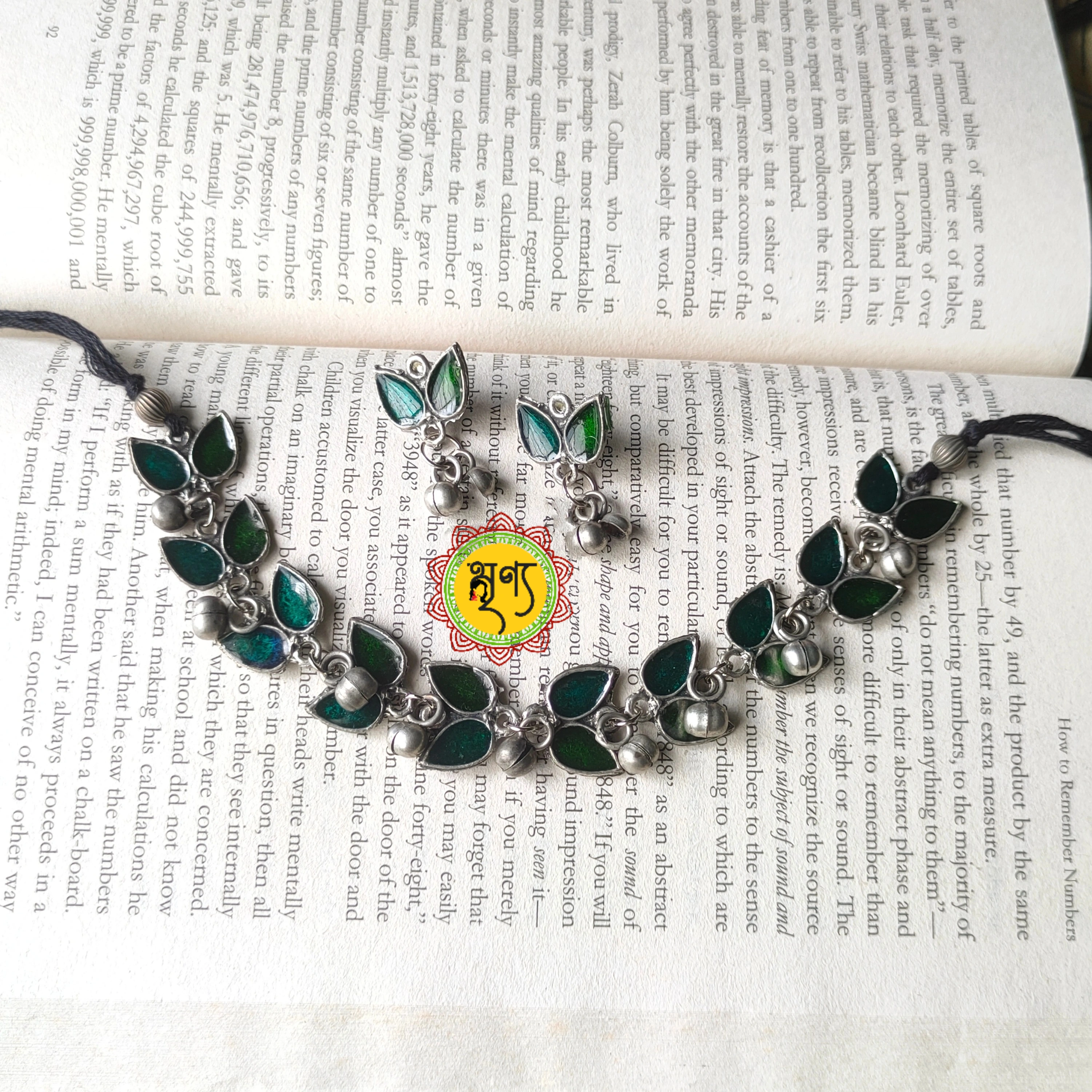 Handcrafted Green Leaf Motif German Silver Necklace Set