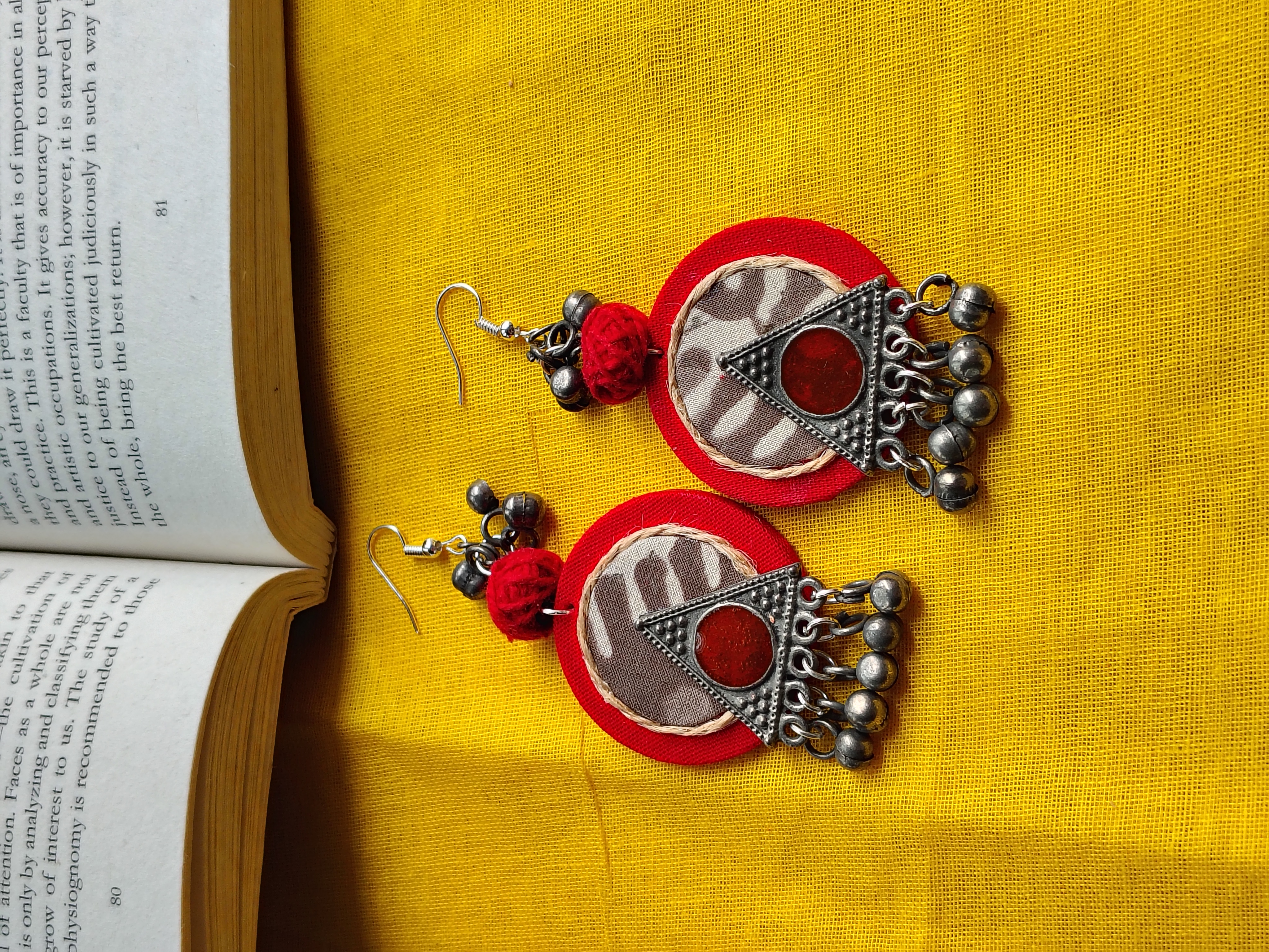 Handcrafted Tribal Fabric & Oxidized Silver Earrings with Ghungroo