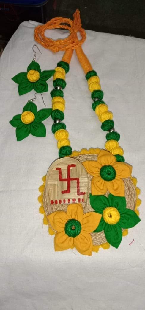 Jute fabric flower Necklace Set